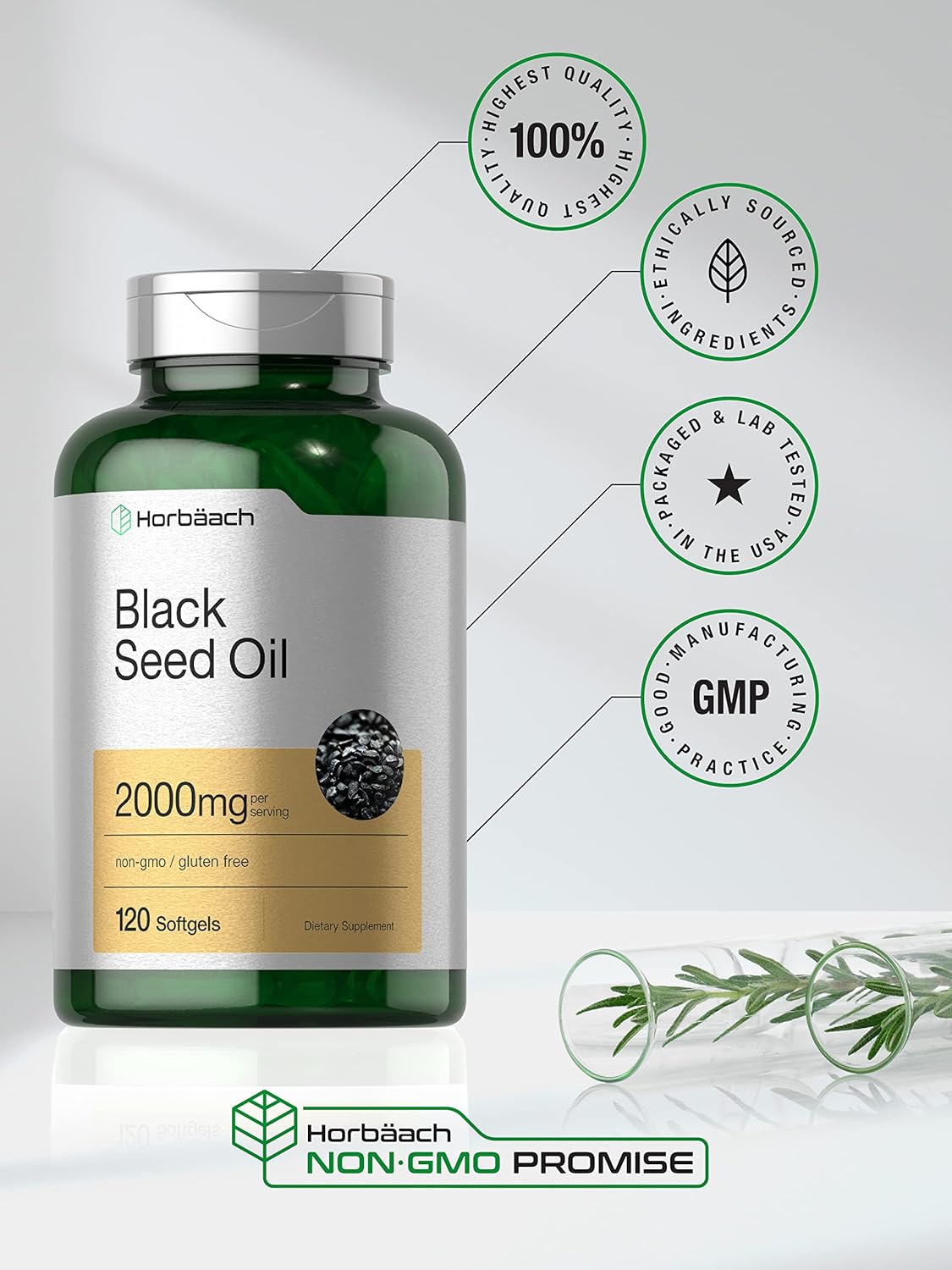 Horbäach Black Seed Oil Pills | 2000mg | 120 Softgel Capsules | Cold Pressed Nigella Sativa | Non-GMO, Gluten Free Supplement : Health & Household