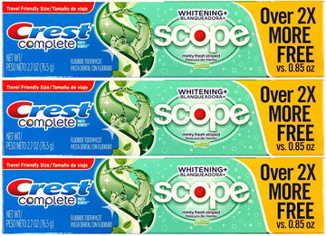 Crest Complete Multi-Benefit Whitening + Scope Minty Fresh Flavor Toothpaste 2.7 Oz, Pack Of 3