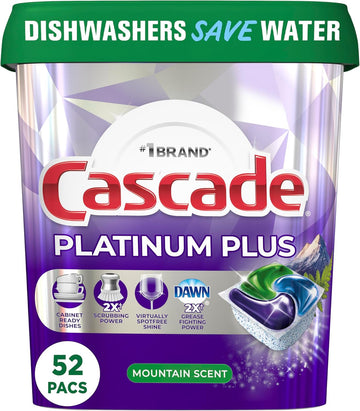 Cascade Platinum Plus Actionpacs Dishwasher Detergent Pods, Dishwasher Soap, Mountain, 52 Count