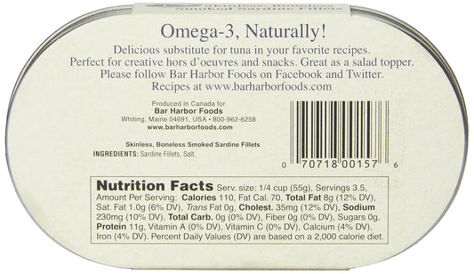 Bar Harbor Smoked Skinless Boneless Sardine Fillets, 6.7 Oz