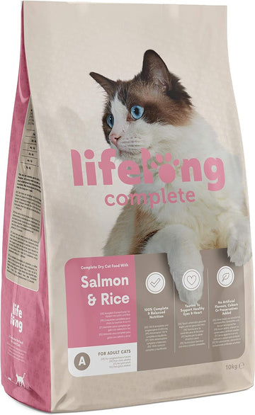 Amazon Brand - Lifelong - Complete Dry Cat Food With Salmon & Rice For Adult Cats, 1 Pack Of 10 KgEsp50062005