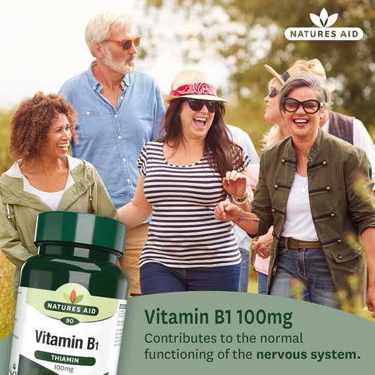 Natures Aid Vitamin B1 100Mg Thiamine Tablets – High Strength Food Supplement – Supports Energy Metabolism, Nervous System, Heart & Mind – Vegan, Gluten-Free, Non-Gmo – 90 Tablets
