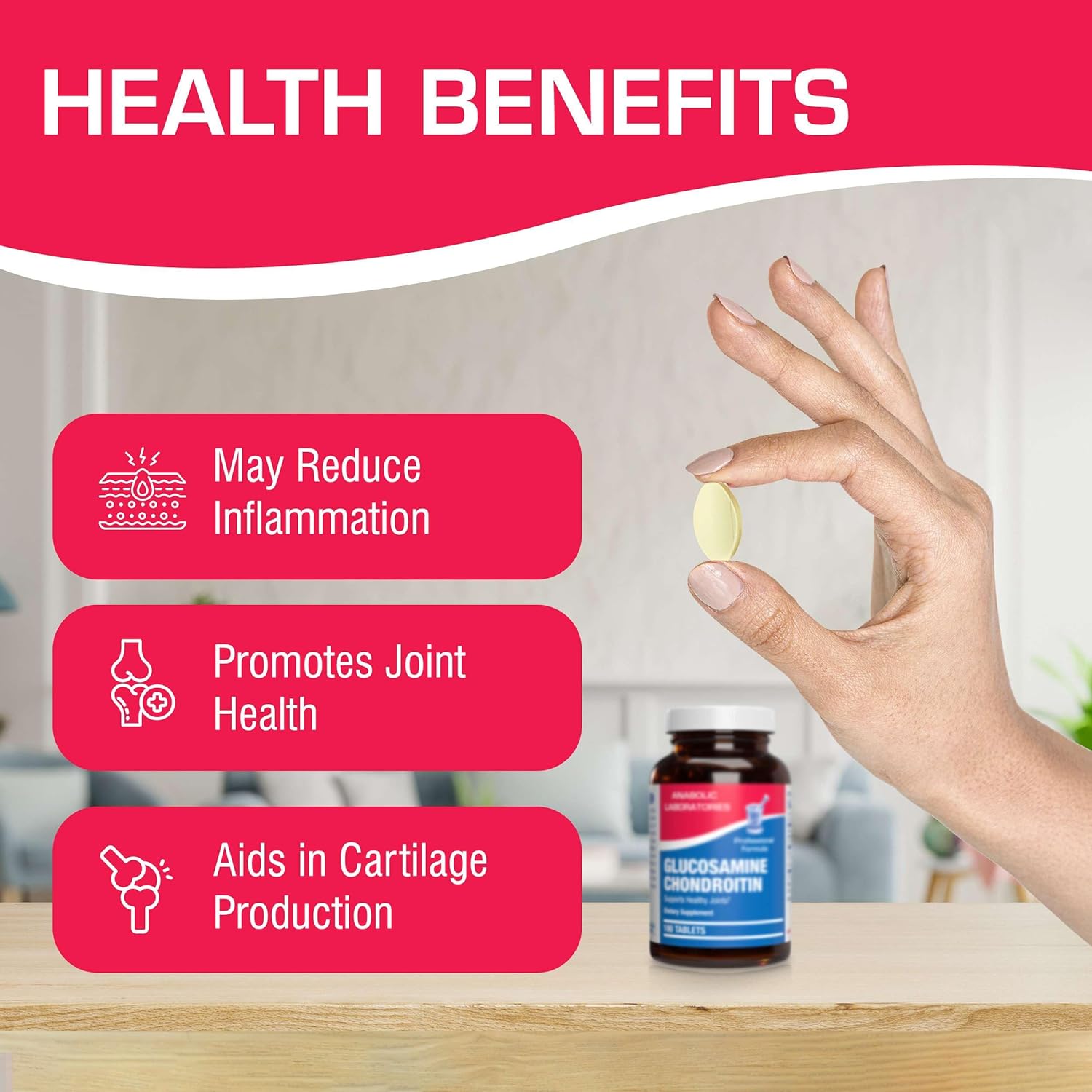 Anabolic Laboratories Glucosamine Chondroitin Tablets - 180 Nutritional Supplements for Joint Health - Contains 500 mg Glucosamine Sulfate Potassium Chloride and 40 mg Chondroitin Sulfate : Health & Household