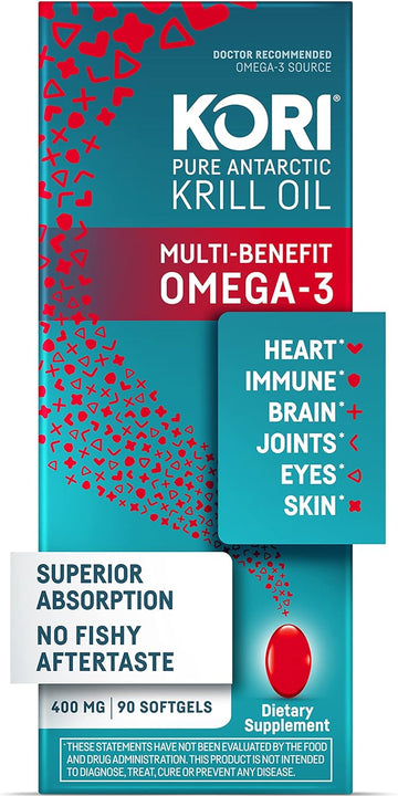 Kori Krill Oil Omega-3 400mg, 90 Mini Softgels | Multi-Benefit Omega-3