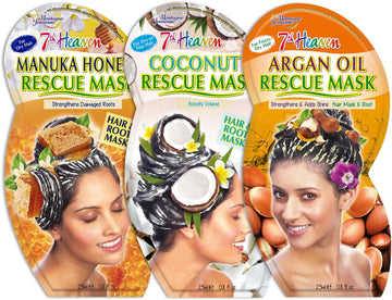 7Th Heaven Hair Therapy Bundle – Coconut, Manuka Honey & Argan Oil Hair Masks– Boosts Volume, Strengthens Damaged Roots & Adds Glosst Shine – Cruelty-Free Hair Care Set
