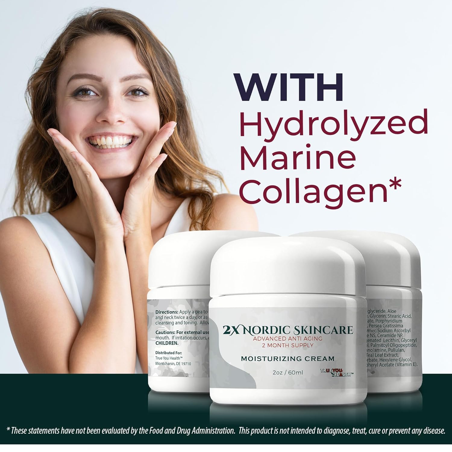 2X Nordic Skincare Cream - 2 Month Supply - Anti Aging Face Cream - Firm & Hydrate - Vitamin A, Collagen, & Ceramide Infused Anti-Aging Moisturizing Cream - Anti-Wrinkle - Vitamin C For Dark Spots