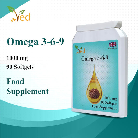 Ved Omega 3-6-9 Food Supplement Softgel, From Cold Press Flaxseed Oil, 1000 Mg 90 Soft Gel - 90 Days’ Supply