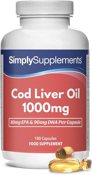 Pure Cod Liver Oil 1000mg | Rich in Omega 3 Fatty Acids with 240mg of EPA and 270mg of DHA per Serving | 180 Capsules = Up to 2 Months' Supply | Manufactured in The UK
