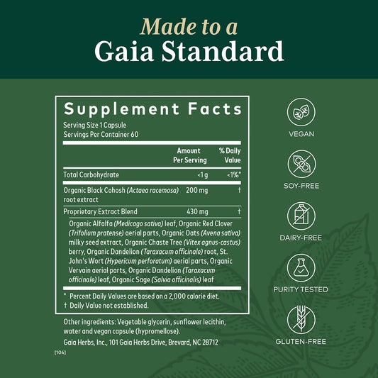Gaia Herbs Pro Female Hormone Support - Menopause Supplement For Women - With Vitex, Black Cohosh & St. John’S Wort - 60 Vegan Liquid Phyto-Capsules (60 Servings)