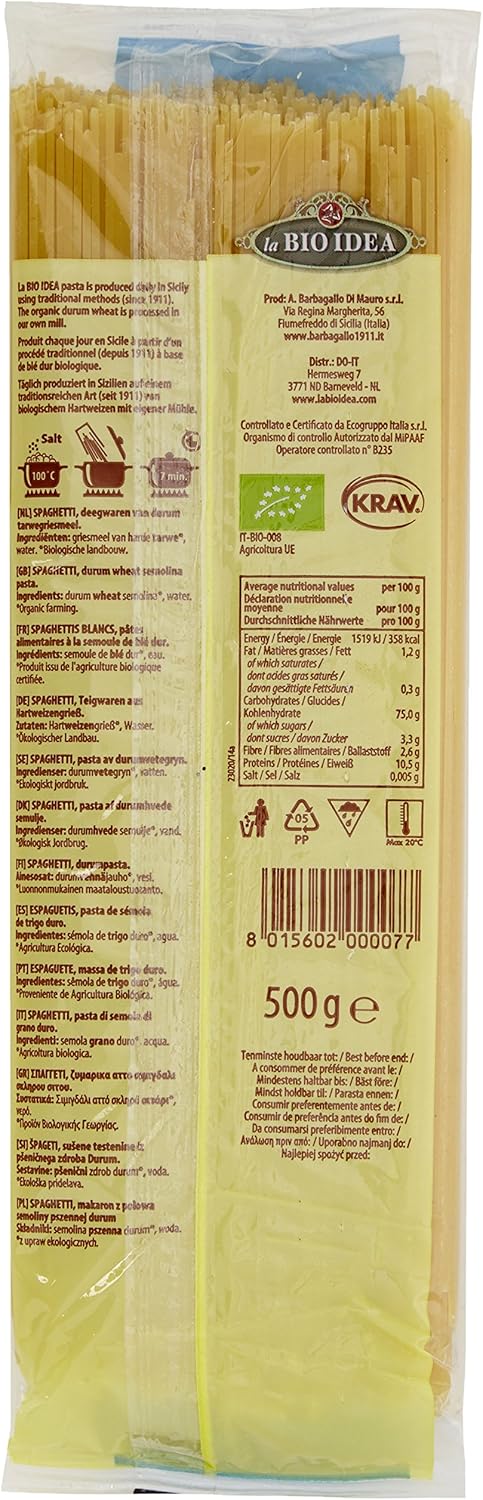 La Bio Idea Organic Whole Wheat Spaghetti 500 G (Pack Of 12)