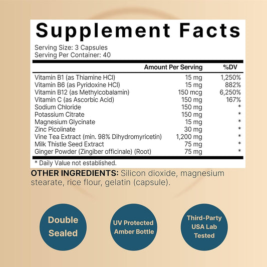 Naturebell Dihydromyricetin (Dhm) 98% Celebration Vitamins For Better Mornings, 120 Capsules | Liver Detox, Rapid Hydration For Your Drink With Milk Thistle, Electrolytes & B Vitamins
