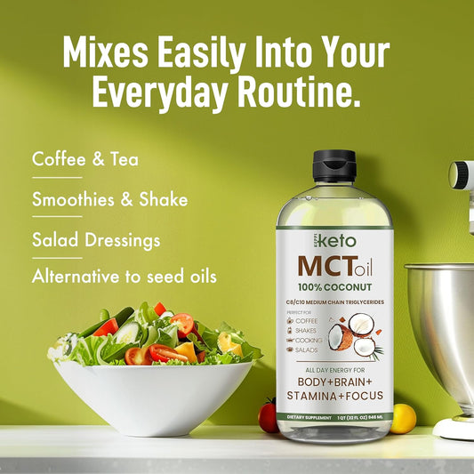 Keppi Keto Mct Oil - Flavorless C8 And C10, Non-Gmo, Certified Gluten-Free, Palm Oil Free, Vegan, Kosher, Halal, 32 Oz Coconut Oil