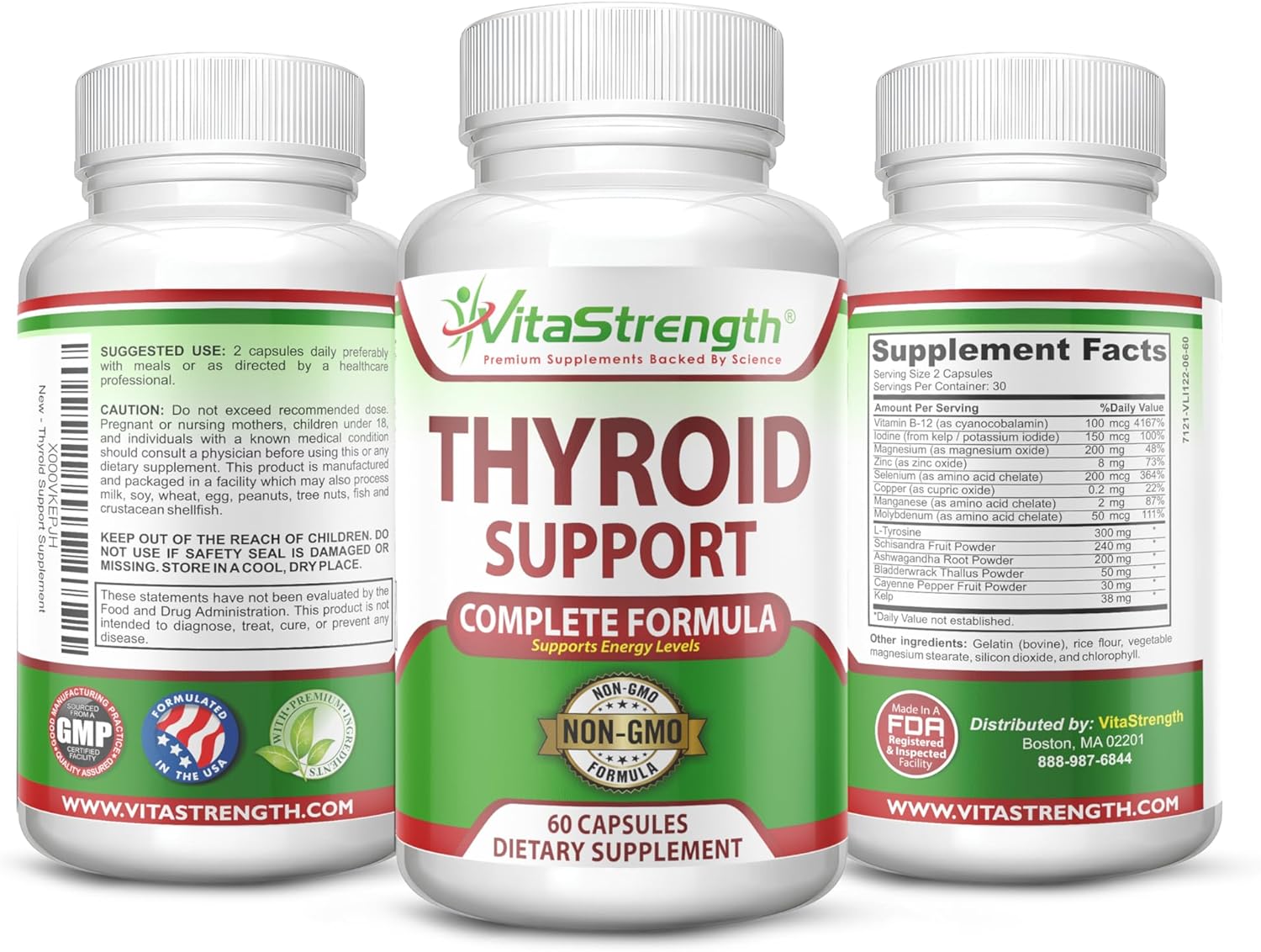 Thyroid Support - Complete Formula To Support Energy Levels With Iodine, Bladderwrack, Kelp, B12 & More- Thyroid Energy: Boost T4 To T3 Supplement - Non-Gmo : Health & Household