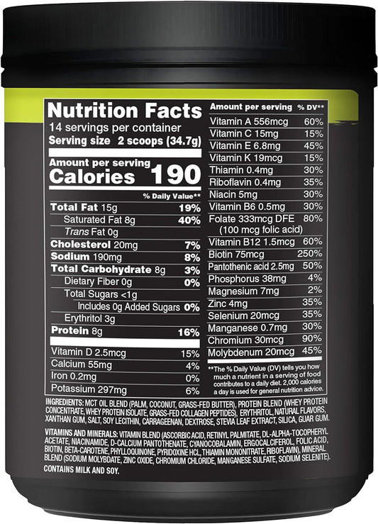 Nature Fuel Keto Meal Replacement Powder - Gluten Free With Coconut Oil Mcts And Grass-Fed Butter - Creamy Vanilla Milkshake - 14 Servings - Pantry Friendly, 17.1 Fl Oz