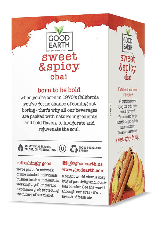Good Earth Sweet & Spicy, Chai Black Tea, 18 Tea Bags (Pack Of 6)