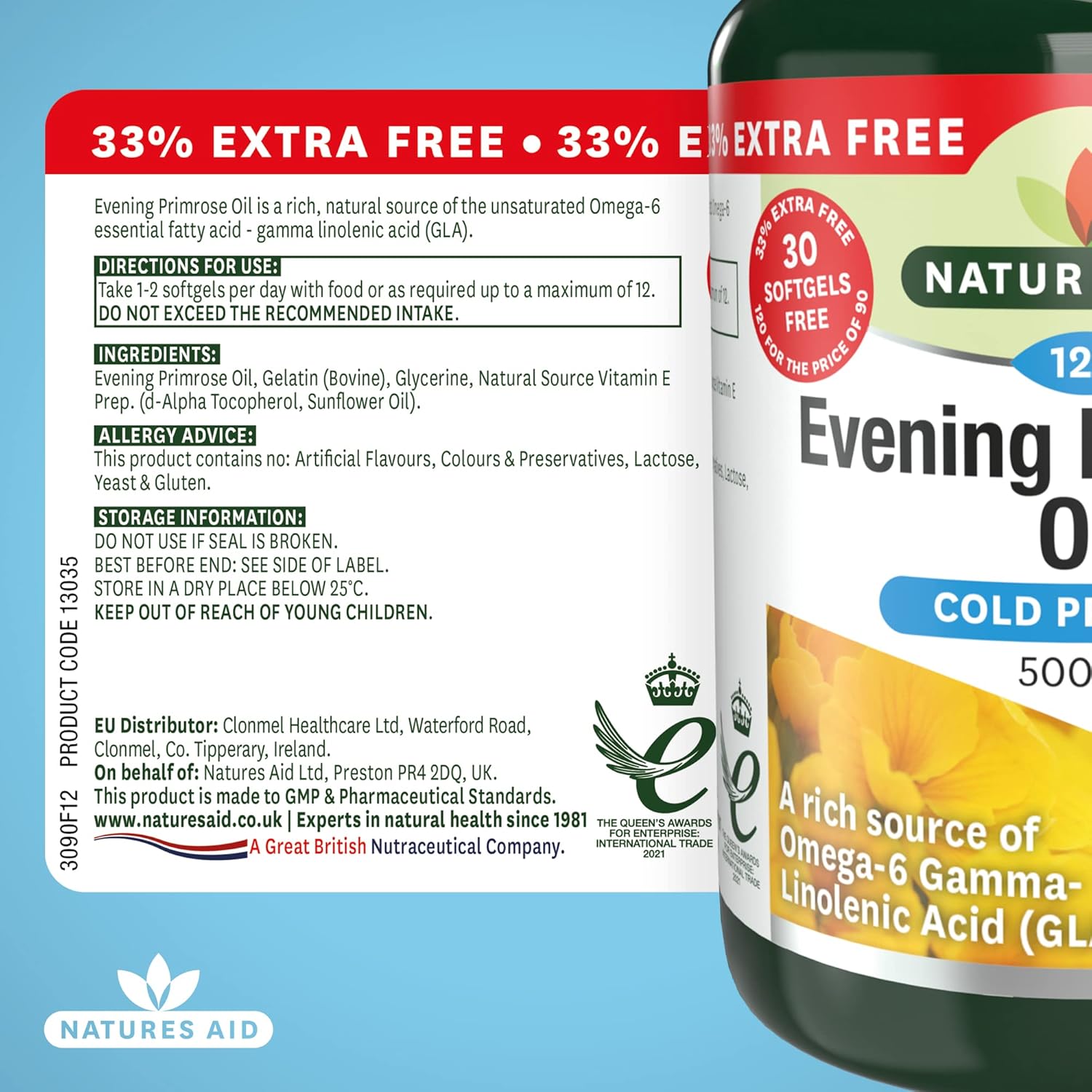 Natures Aid Evening Primrose Oil 1000mg – Cold Pressed Omega-6 GLA – Supports Hormonal Balance, Skin Health & Anti-Inflammatory Function – Non-GMO, Gluten-Free – 180 Softgels : Amazon.co.uk: Health & Personal Care