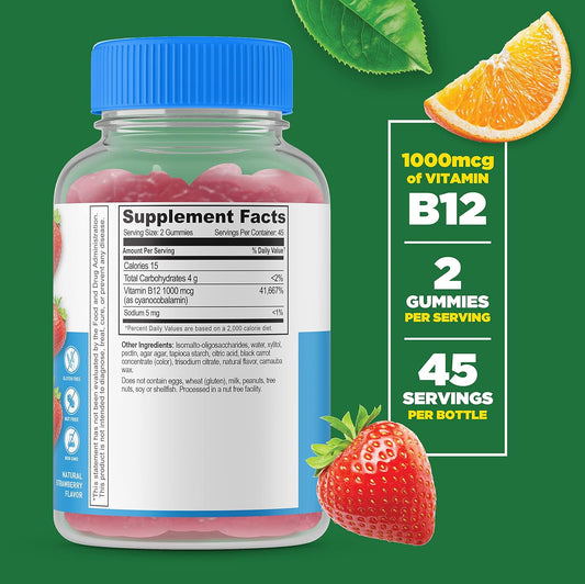 Lifeable Sugar Free Vitamin B12 1000Mcg - Great Tasting Natural Flavor Gummy Supplement - Gluten Free Vegetarian Chewable B 12 - For Energy Mood Metabolism Support - For Adults Men Women - 90 Gummies