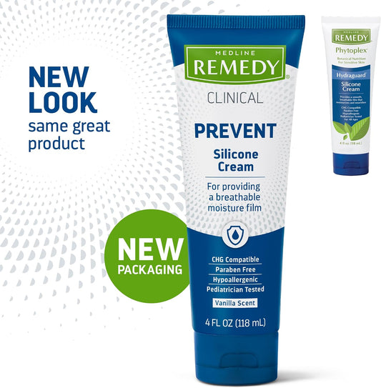 Medline Remedy Clinical Silicone Cream (4 Oz Tube), 12 Count, Vanilla Scent, Breathable Film, Soothing, Moisturizing, Nourishing, Hydrating Skin Care, For Cracked, Chapped, Sensitive Skin