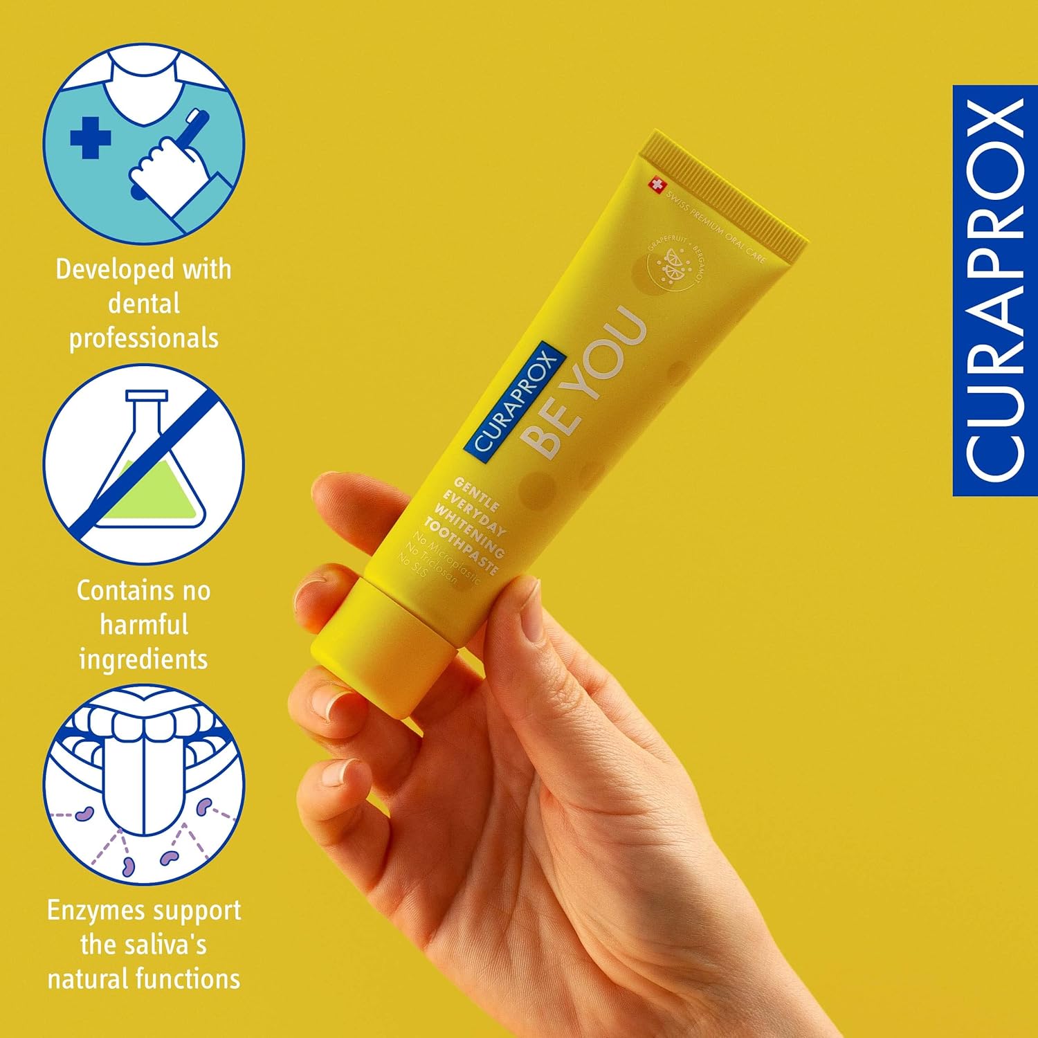 Curaprox Be You Grapefruit + Bergamot Toothpaste Yellow 60ml - Gentle Everyday Whitening Toothpaste - SLS Free, Microplastic Free, Triclosan Free, Fluoride Toothpaste : Amazon.co.uk: Health & Personal Care