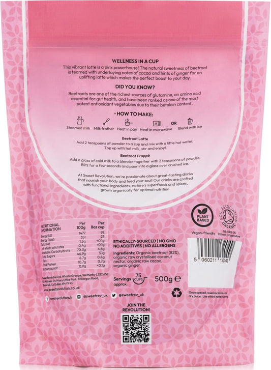 Sweet Revolution Organic Beetroot Latte With Ginger Barista Blend (1 X 500G) Catering Pack. Gluten Free, Dairy Free, Refined Sugar-Free
