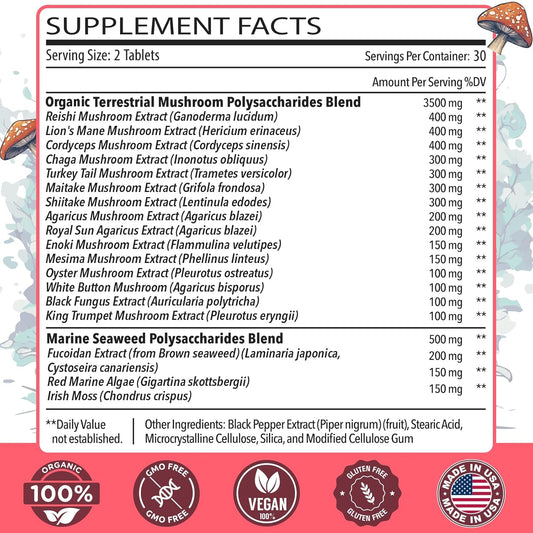 Sublingual 4000Mg Mushroom Complex, 18-In-1 Mushroom Supplement, Lions Mane, Reishi, Turkey Tail & More - Brain Supplements For Memory And Focus, Memory Supplements, Energy, Mood, Immunity, 60 Tablets