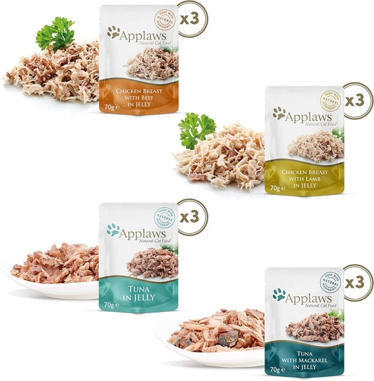 Applaws 100% Natural Wet Cat Food, Multipack Fish And Chicken Selection In Jelly 70 G Pouch (Pack Of 12 Pouches)6761132