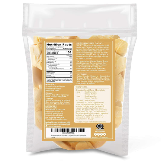 Healthworks Cacao Butter (16 Ounces / 1 Pound) Organic | Unrefined Non-Deodorized Cocoa | Certified Organic From Peru | Sugar-Free, Keto, Vegan & Non-Gmo | Antioxidant Superfood