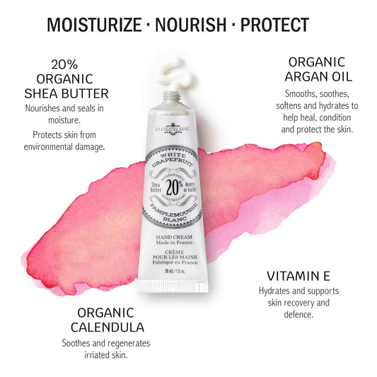 La Chatelaine 20% Shea Butter Hand Cream Travel Size, Organic Argan Oil, Moisturizing, Nourishing, Repairing, Extra-Rich Hand Lotion, Made In France, Paraben Free, 1 Oz / 30Ml (Lemon Verbena)