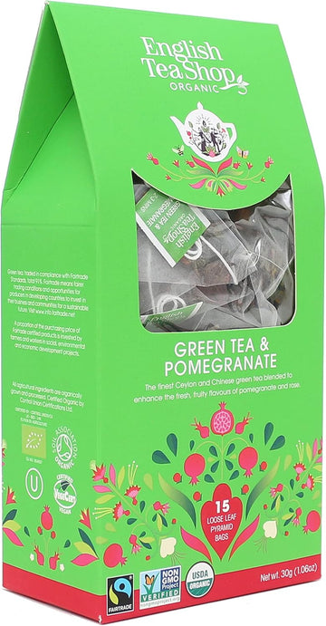 English Tea Shop Organic Green Tea & Pomegranate Tea (15 Pyramids), 30 G