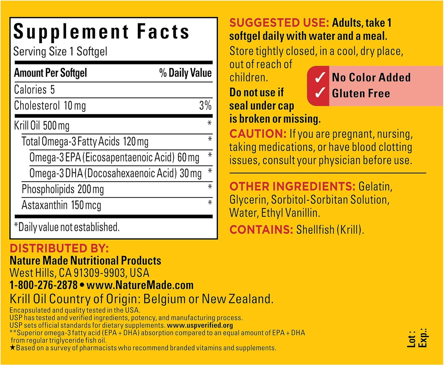 Nature Made Superior Absorption Krill Oil 500Mg With Astaxanthin And Phospholipids, Omega 3 For Heart Health Support, Antarctic Krill Oil, 100 Softgels, 100 Day Supply : Health & Household