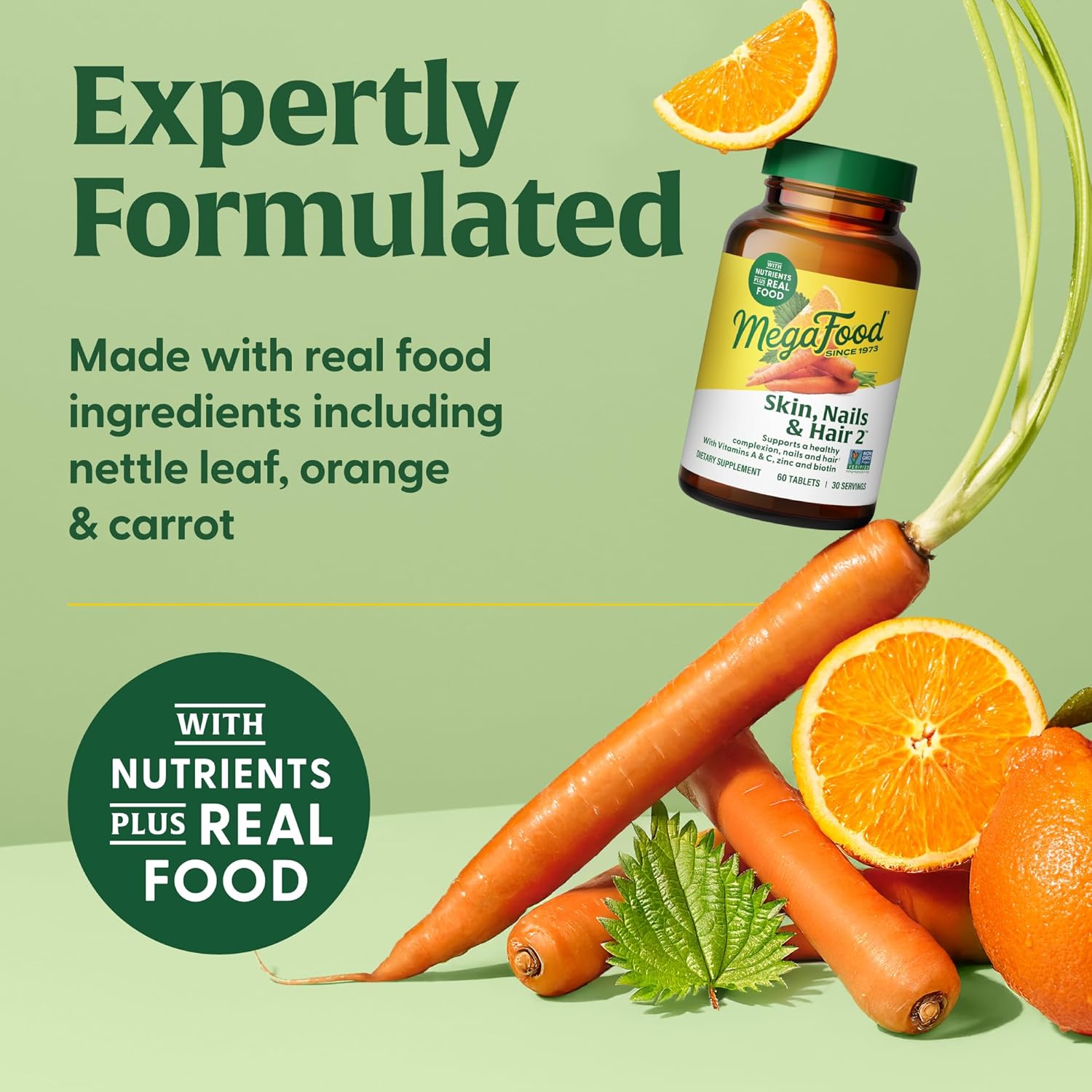 Megafood Skin, Nails & Hair 2 - For Women & Men - Biotin, Vitamin A, C, Zinc, Vitamin B6, E, Pantothenic Acid - Vegan - Made Without 9 Food Allergens - 60 Tabs (30 Servings) : Health & Household