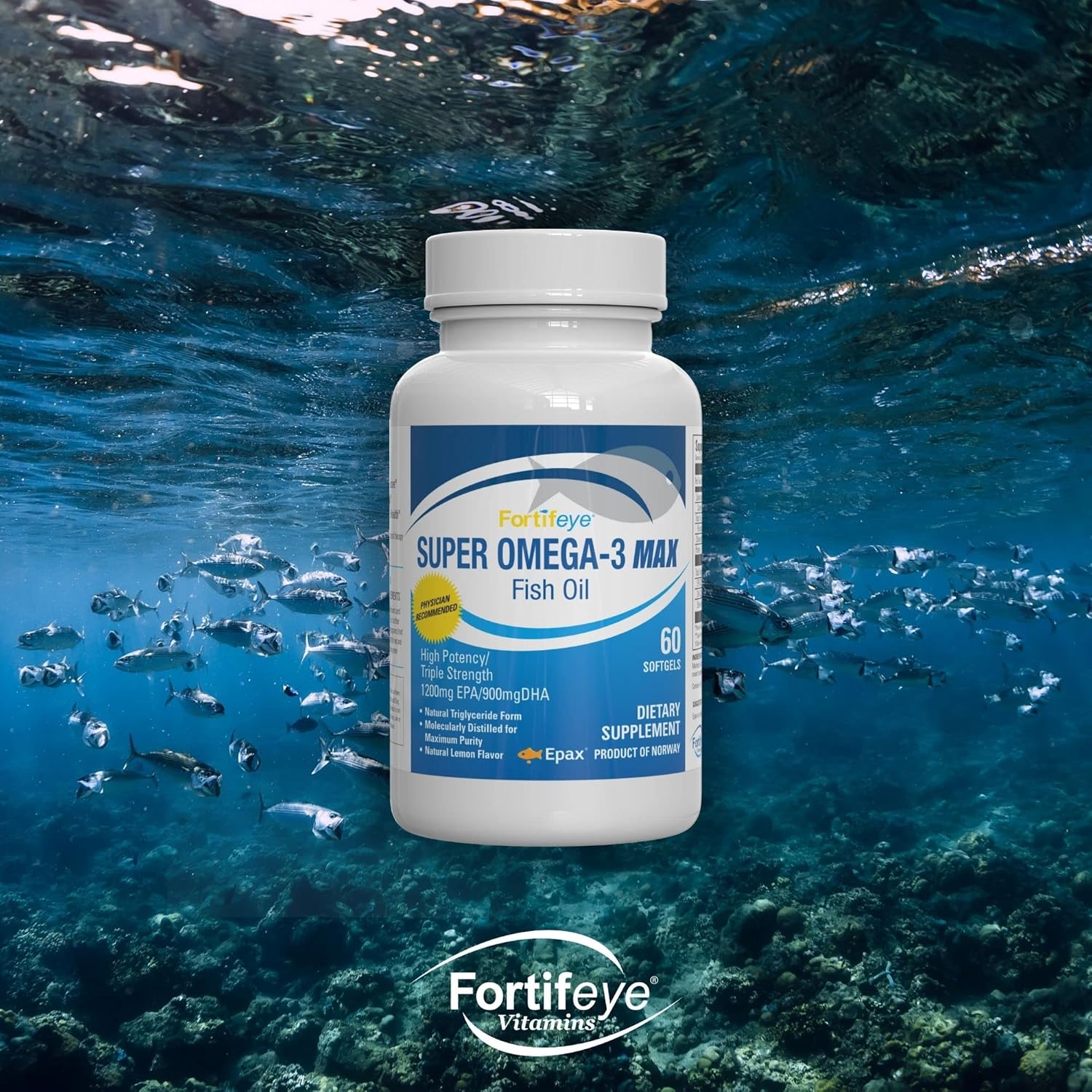 Fortifeye Vitamins Super Omega-3 Max Fish Oil | 2400 Mg Omega 3 | High Potency With Epa And Dha | Lemon Flavor | 30 Servings : Health & Household
