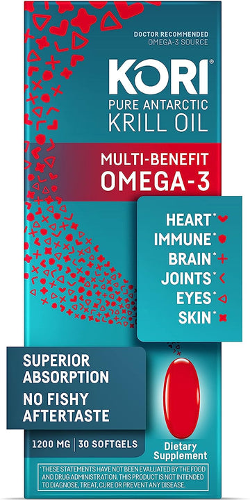 Kori Antarctic Krill Oil Omega-3 1200mg Supplement - Superior Absorpti