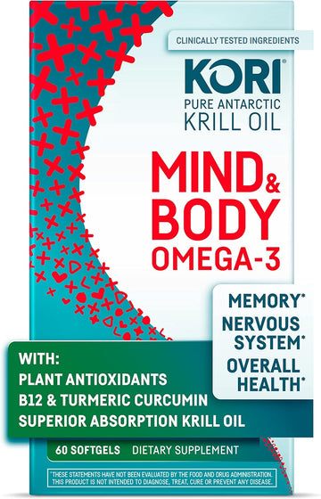 Kori Stress & Body Adaptogen Supplement - Krill Oil & Ashwagandha/Omega-3 Fatty Acids For Heart, Brain, Eye, & Joint Health/Occasional Stress, Mood, & Sleep Support / 80 Softgels