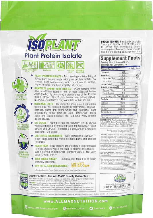 ALLMAX ISOPLANT, Chocolate - 300 g - 20 Grams of Plant Protein Isolate