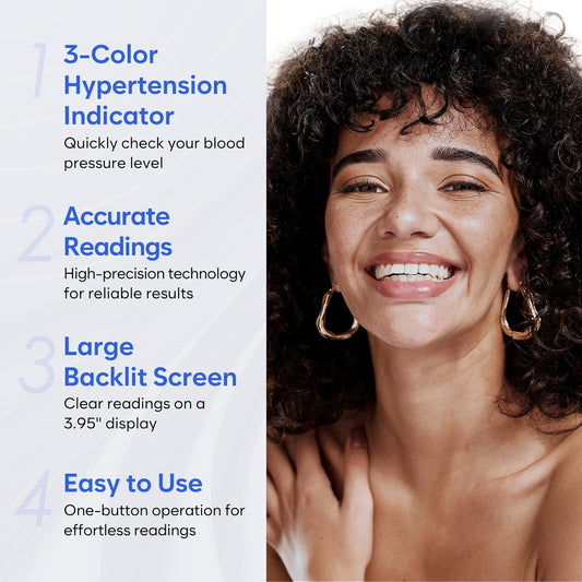 Blood Pressure Monitor For Home Use: Easy@Home Upper Arm Large Cuff Bp Machine - Automatic Digital With 3-Color Backlit Hypertension Display And Pulse Meter Irregular Heartbeat Indicator Ebp-095L