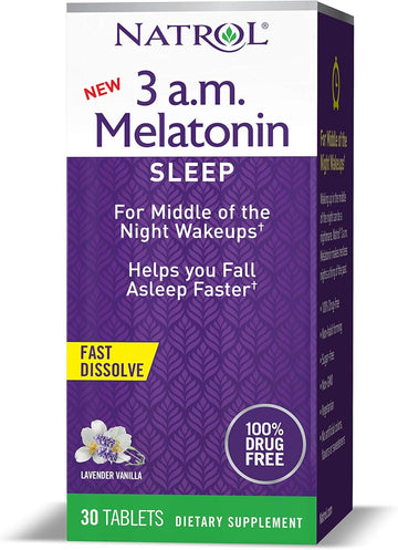 Natrol 3 A.M. Melatonin Sleep Aid, Lavender Vanilla Avor, 30 Fast Dissolve Tablets
