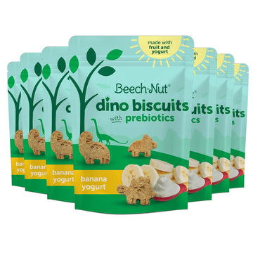 Beech-Nut Toddler Snacks, Dino Biscuits With Prebiotics, Banana Yogurt, Non-Gmo Baked Snack For Kids, 5 Oz Bag (7 Pack)