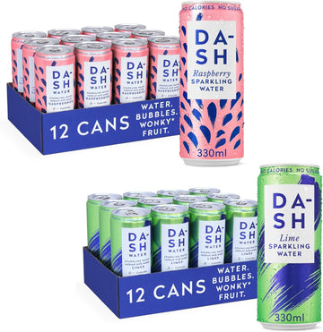 Dash Water - Pack Of 24-12X Lime, 12X Raspberry - No Sugar, No Sweetener, No Calories - Infused With Wonky Fruit (330Ml Per Can)