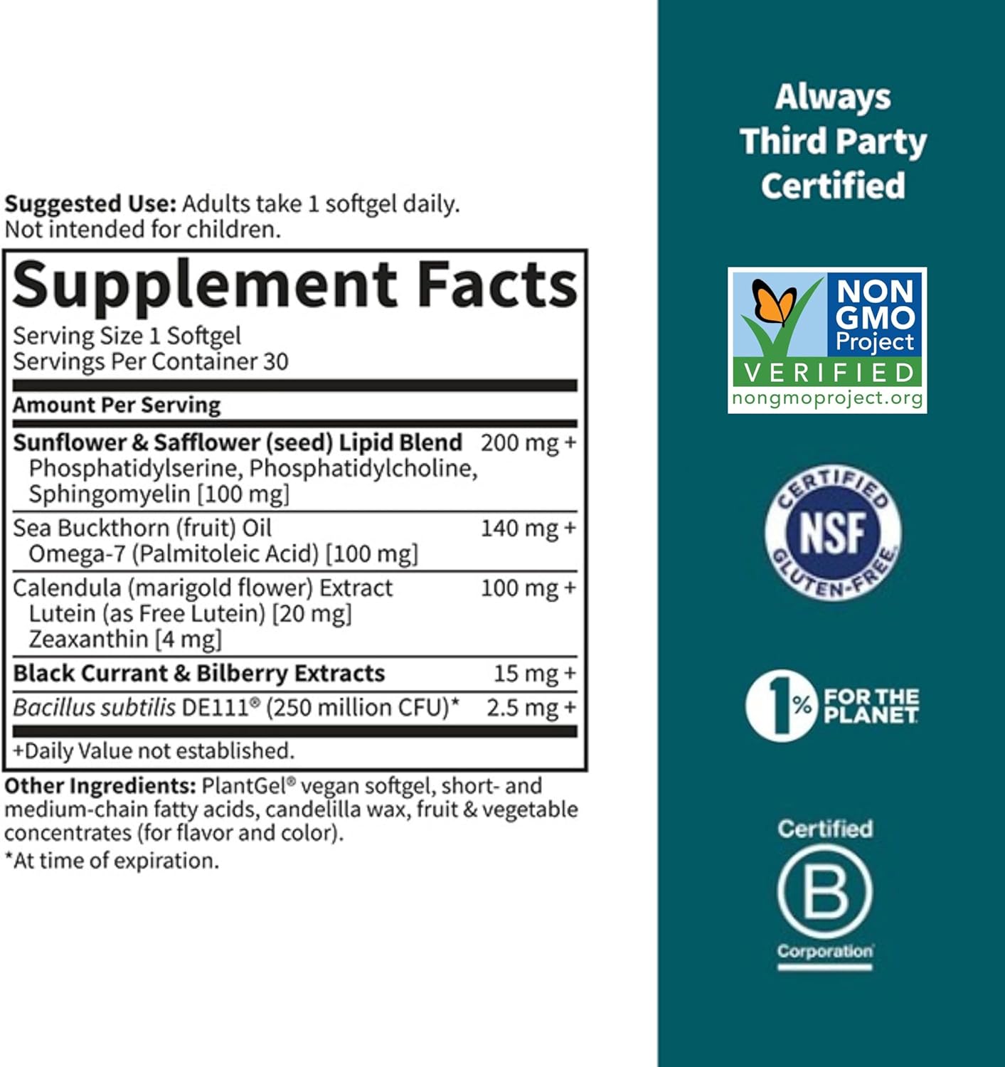 Garden Of Life Herbals Eye Health Supplement With Sunflower & Safflower Oil, Lutein, Zeaxanthin & Black Currant For Dry Eyes & Healthy Vision Support β Non-Gmo, Gluten-Free, Berry Flavor, 30 Servings : Health & Household
