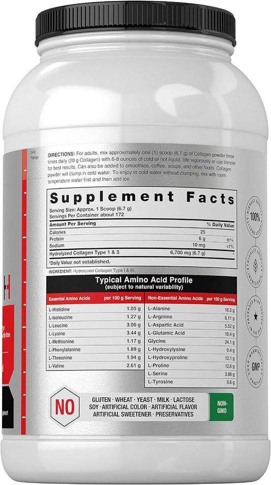 Collagen Peptides Powder 40 Oz | Unflavored | Type 1 And 3 | Hydrolyzed Protein Collagen | Keto And Paleo Supplement | Grass Fed, Non-Gmo, Gluten Free | By Horbaach