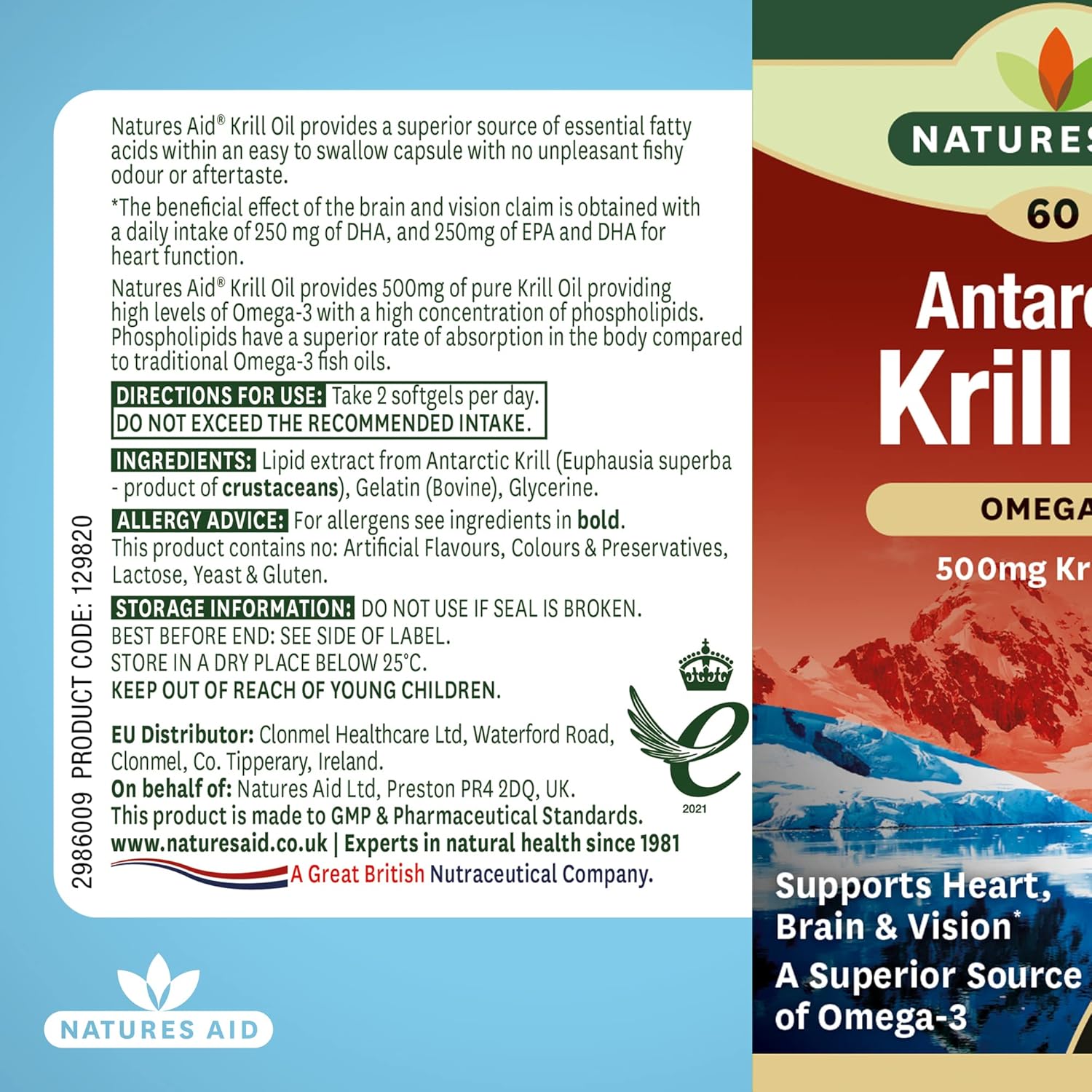 Natures Aid Krill Oil 500mg Capsules – High Omega-3 EPA & DHA to Support Heart, Brain & Vision – High Absorption Phospholipids & Astaxanthin – Sustainably Sourced – No Fishy Aftertaste – 60 Softgels : Amazon.co.uk: Health & Personal Care