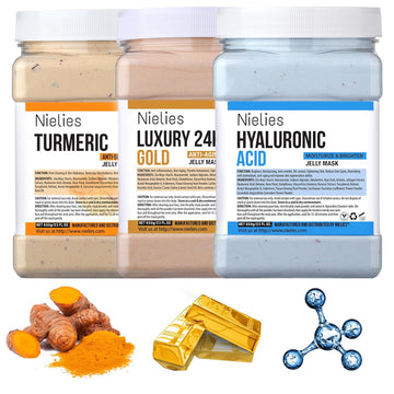 Jelly Face Mask For Facials | Bundle Of 24K Gold & Turemic + Hyaluronic Acid Hydrating And Nourishing Hydrojelly Masks | Vajacial