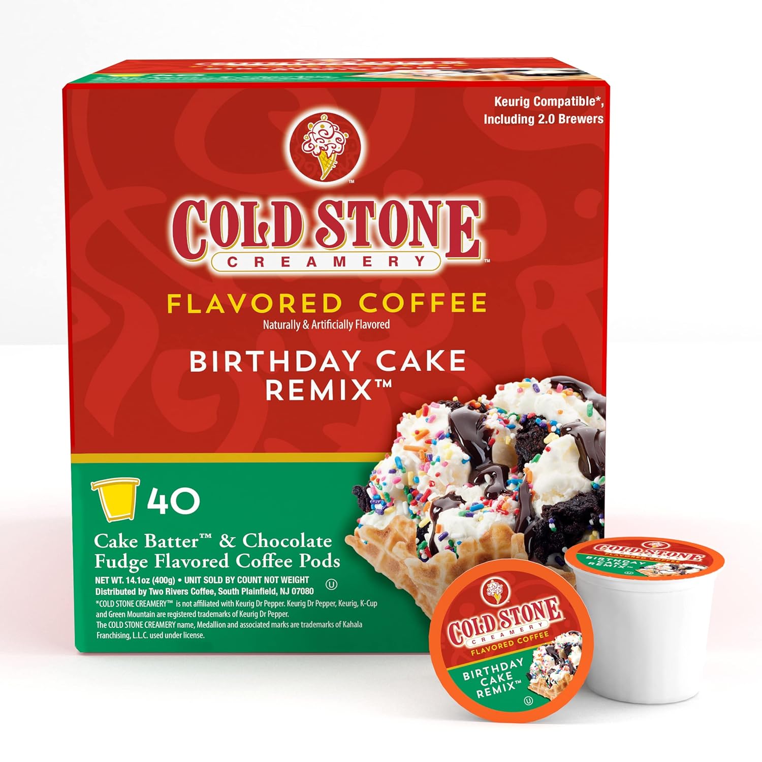 Cold Stone Creamery Beverages Birthday Cake Remix Ice Cream Flavored Coffee Pods, Compatible with K Cup Brewers Including 2.0, 40 Count