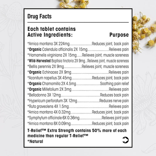 T-Relief Arnica +12 Natural Relieving Actives For Back Pain Joint Soreness Muscle Aches & Stiffness Whole Body Fast-Acting Relief For Women & Men - 100 Tablets