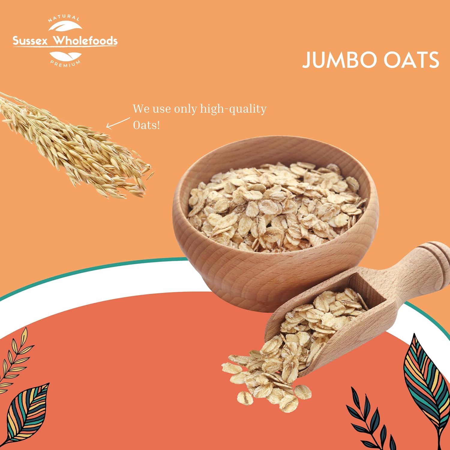 Sussex Wholefoods Jumbo Oats 500G - Hearty, Nutritious, Perfect For Porridge & Baking