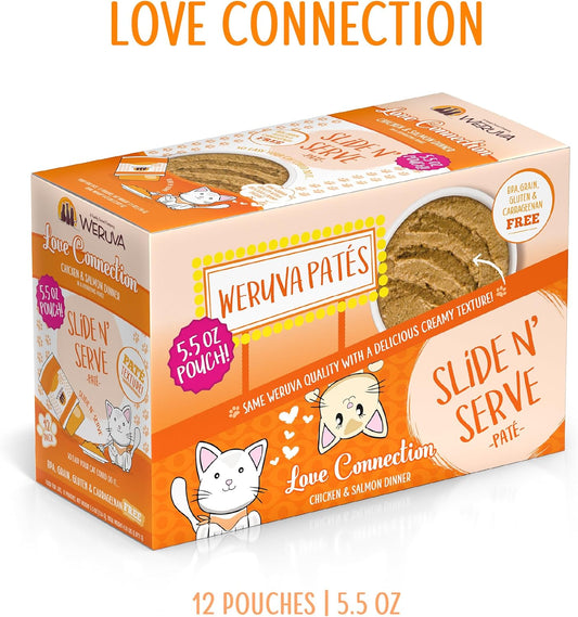 Weruva Wet Cat Food, Love Connection With Chicken And Salmon Pate, 5.5Oz Slide N Serve Pouch, Pack Of 12