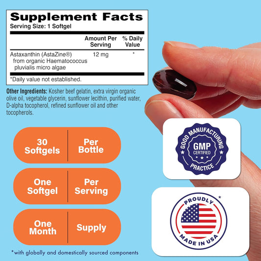 Health Thru Nutrition Astaxanthin Triple Strength 12Mg Supplement 120 Softgels | Astazine From Algae Organically Grown In Pristine Himalayan Water | Skin And Vision Support