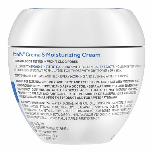 Pond'S Crema S Nourishing Face Moisturizer For Women, Skin Care Facial Moisturizer Cream For Dry To Very Dry Skin, Nourishes For Up To 24 Hours 14.1 Oz