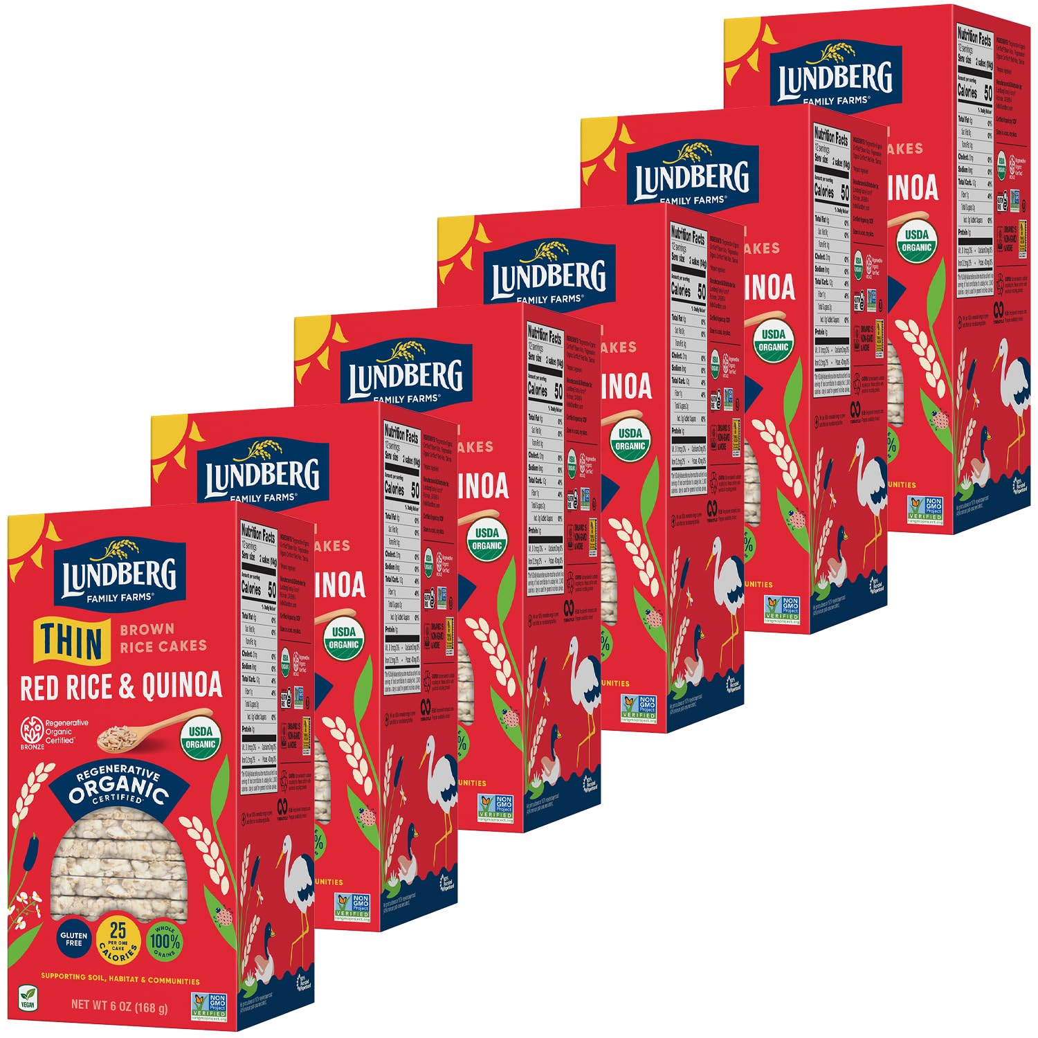 Lundberg Thin Brown Rice Cakes, Lightly Salted, 6-Pack β Regenerative Organic Certified, Healthy Snacks, Vegan, 6 Oz Ea : Grocery & Gourmet Food